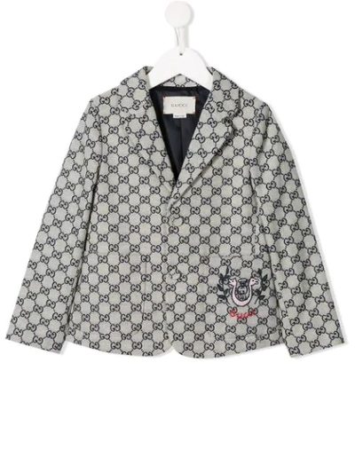 Gucci Kids' Lyre Gg Canvas Jacket In Grey