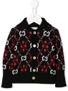 Gucci Black Cardigan With Red Logo Trama In Black