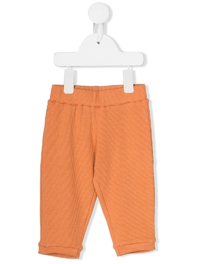 Eshvi Babies' Ribbed Organic Cotton Trousers In Orange