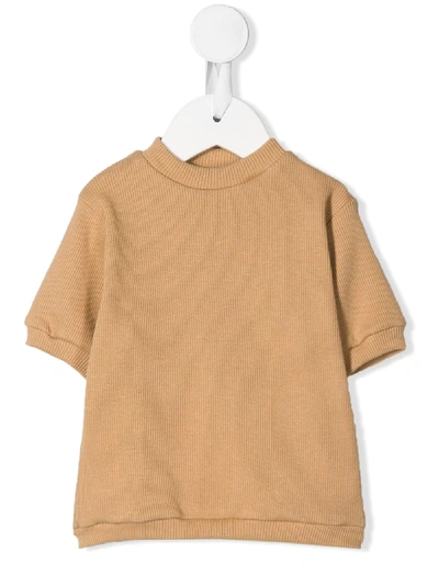 Eshvi Babies' Ribbed Organic Cotton T-shirt In Brown