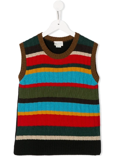 Gucci Kids' Striped Knit Gilet In Brown
