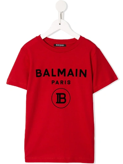 Balmain Kids' 对比logo T恤 In Red