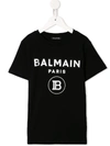 Balmain Teen Logo Print Crew Neck T-shirt In Black