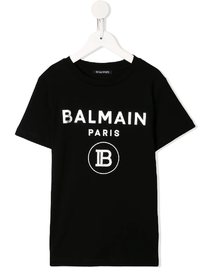 Balmain Teen Logo Print Crew Neck T-shirt In Black