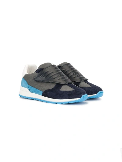 Emporio Armani Babies' Touch Strap Logo Sneakers In Blue