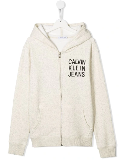 Calvin Klein Kids' Logo Zip-up Hoody In Neutrals