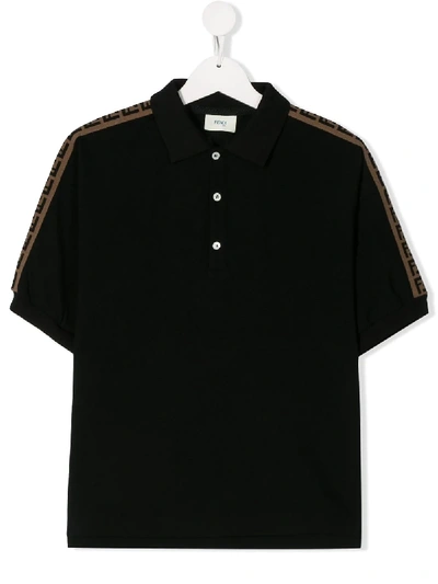 Fendi Teen Logo Trim Polo Shirt In Black