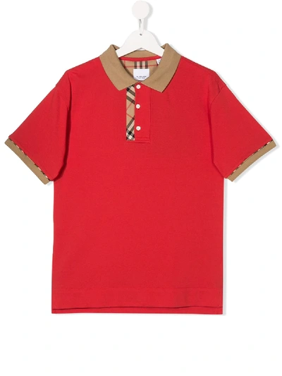 Burberry Teen Archie Checked Polo Shirt In Red