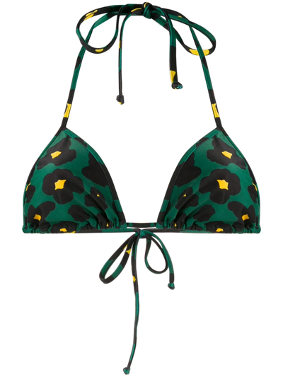 La Doublej Printed Triangle Bikini Top In Green