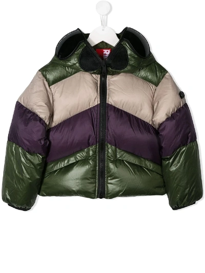 Ai Riders On The Storm Kids' Mask-hood Down Jacket In Green