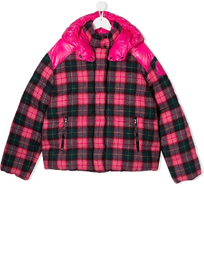 Moncler Kids' Check Print Puffer Jacket In Pink