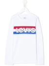 Levi's Kids' Logo Stripe Long Sleeved T-shirt In White
