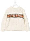 Burberry Kids' Logo Stamp Cable Knit Jumper In White