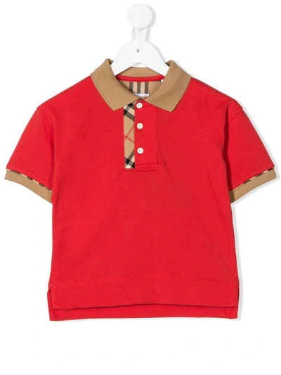 Burberry Kids' Signature Check Placket Polo Top In Red