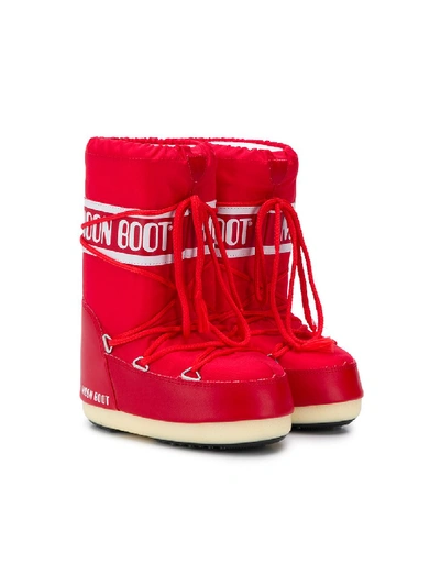 Moon Boot Kids' Logo Print Snow Boots In Red