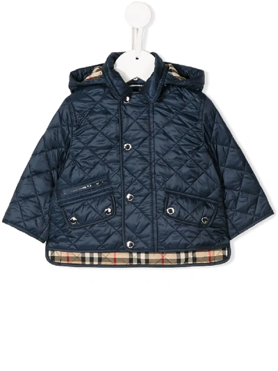 Burberry Babies' Hooded Quilted Jacket In Blue