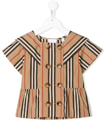 Burberry Kids' Striped Double-breasted Shirt In Neutrals