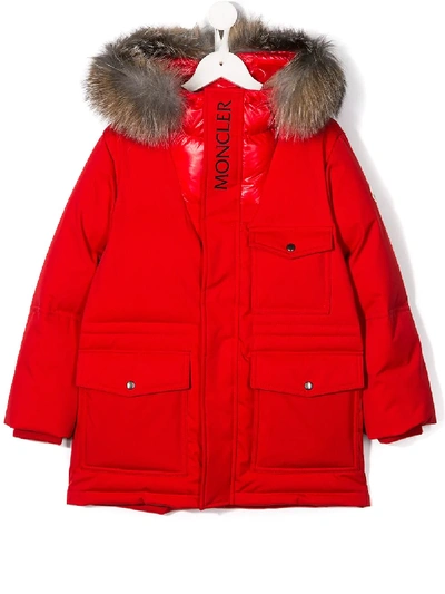 Moncler Kids' Hooded Down Jacket In Red