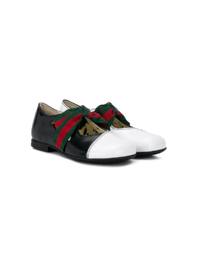Gucci Kids' Web Bow Ballerina Shoes In Black