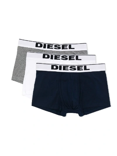 Diesel Teen Set Of Three Logo Waist Boxers In Grey