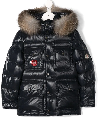 Moncler Kids' Severac Goose Down Coat In Blue