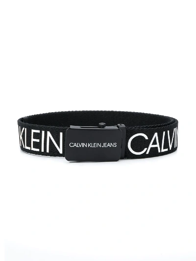 Calvin Klein Kids' Two Tone Logo Print Belt In Black