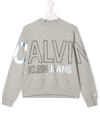 Calvin Klein Teen Logo-print Sweatshirt In Grey