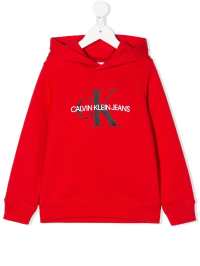 Calvin Klein Kids' Logo-print Hooded Sweatshirt In Red
