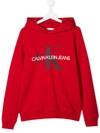 Calvin Klein Teen Hooded Sweatshirt In Red
