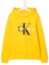 Calvin Klein Teen Logo-print Hooded Sweatshirt In Yellow