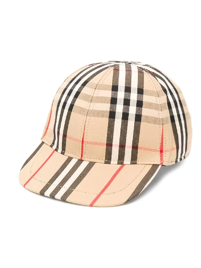 Burberry Kids' Plaid Print Baseball Cap In Neutrals