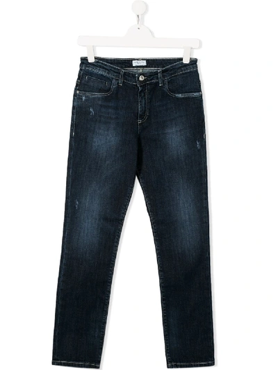 Paolo Pecora Teen Distressed Washed Jeans In Blue