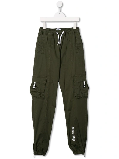 Msgm Teen Cargo Track Trousers In Green