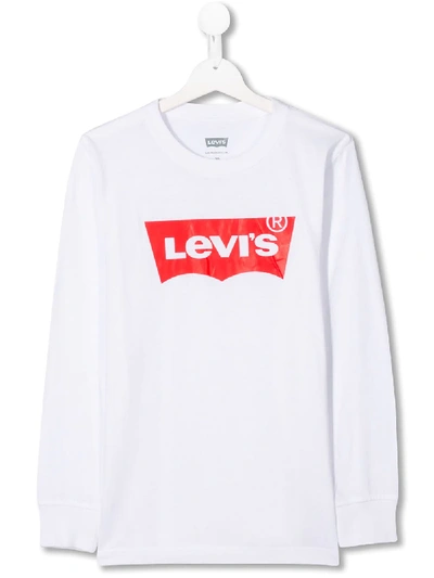 Levi's Teen Logo-print Long Sleeved T-shirt In White