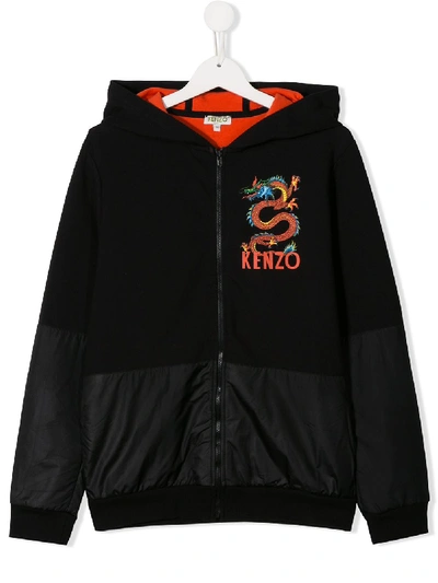 Kenzo Kids' Branded Contrast Hoodie In Black