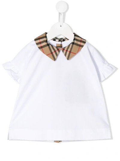 Burberry Kids' Check Collar T-shirt In White