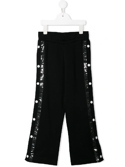 Balmain Kids' Cotton Sweatpants W/snap Button Sides In Nero