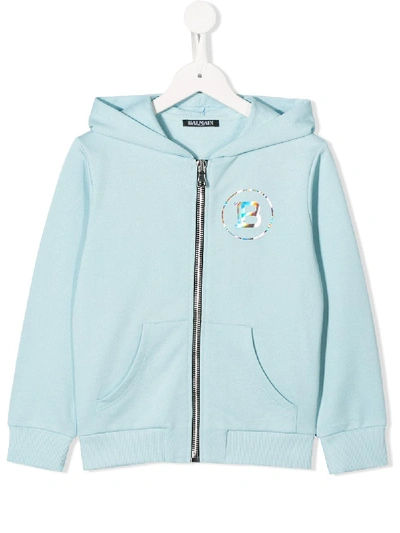 Balmain Kids' Zip-up Hoodie In Blue