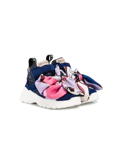 Emilio Pucci Junior Kids' Scarf-embellished Sneakers In Blue