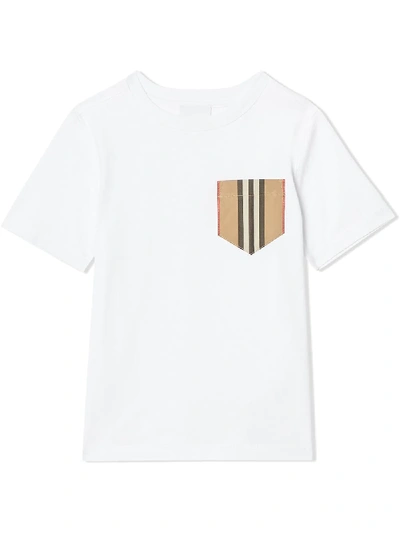 Burberry Kids' Icon Stripe Pocket T-shirt In White