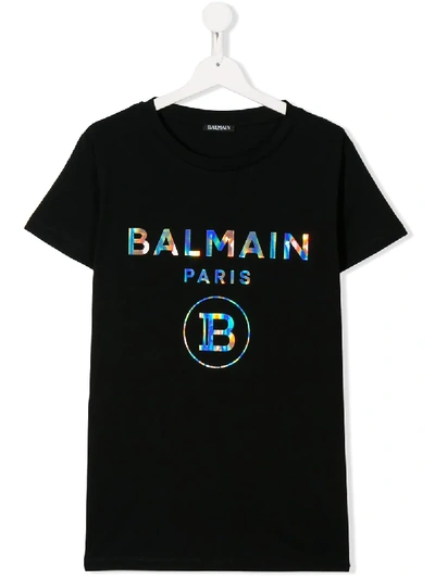 Balmain Kids' Logo金属感t恤 In Black