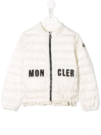 Moncler Teen Logo 印花荷叶边夹克 In White