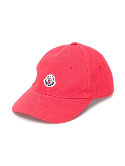 Moncler Kids' Logo-patch Canvas Baseball Cap In Red