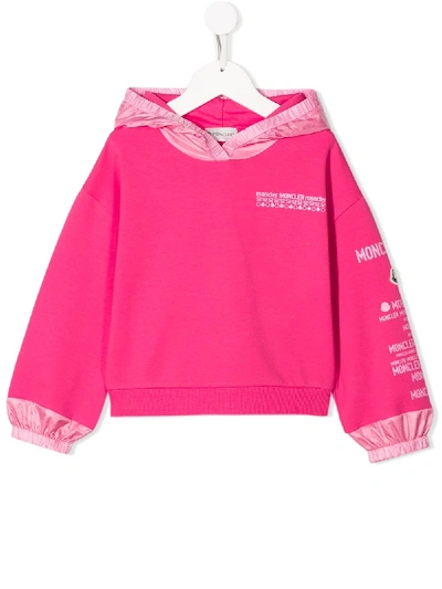 Moncler Kids' Contrast-panel Hooded Sweatshirt In Pink