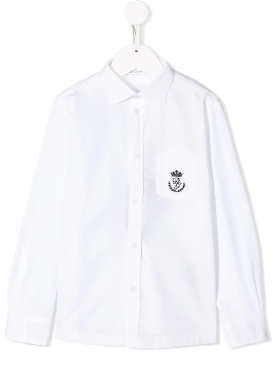 Dolce & Gabbana Kids' Logo Embroidered Shirt In White