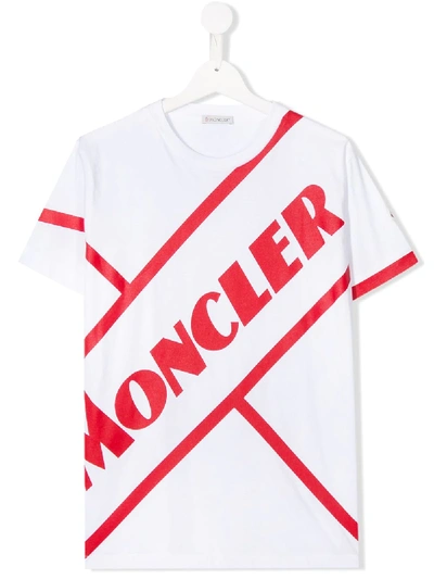 Moncler Teen Striped Logo Print T-shirt In White