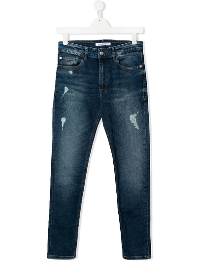 Calvin Klein Teen Distressed Skinny Jeans In Blue