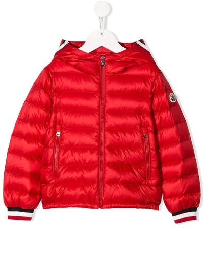 Moncler Kids' Hooded Quilted Down Jacket In Red