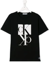 Calvin Klein Teen Monogram Logo Print T-shirt In Black