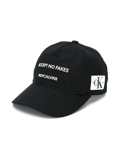 Calvin Klein Kids' Slogan Detail Cap In Black